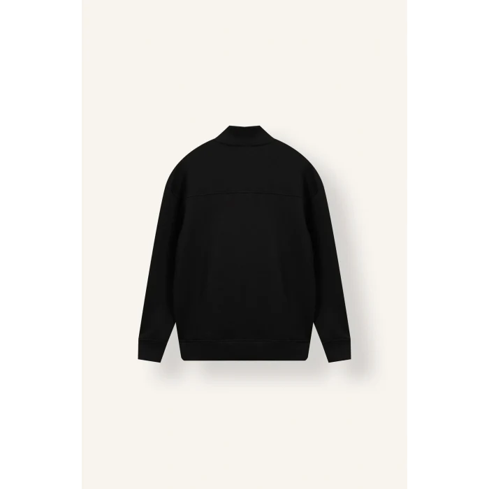 Defacto E9363AXBK81 Siyah Boxy Fıt Dik Yaka Skuba Kumaş Uzun Kollu Basic Sweatshirt