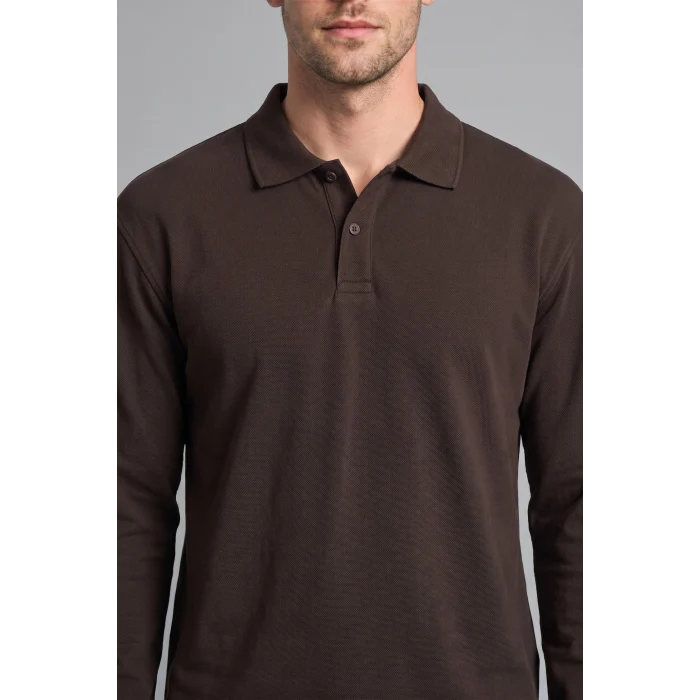 Defacto I2734AXBN338 Kahve Regular Fit Düğmeli Polo Yaka Basic Sweatshirt