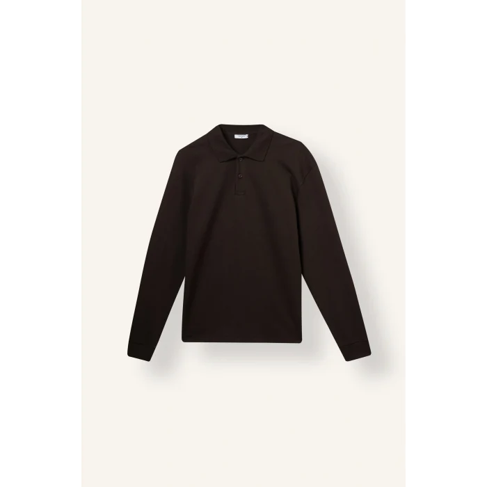 Defacto I2734AXBN338 Kahve Regular Fit Düğmeli Polo Yaka Basic Sweatshirt