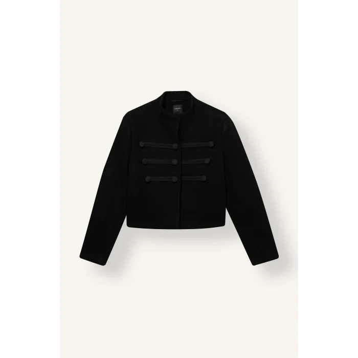 Defacto I5139AXBK27 Siyah Fitted Dik Yaka Napolyon Kısa Kaşe Kaban