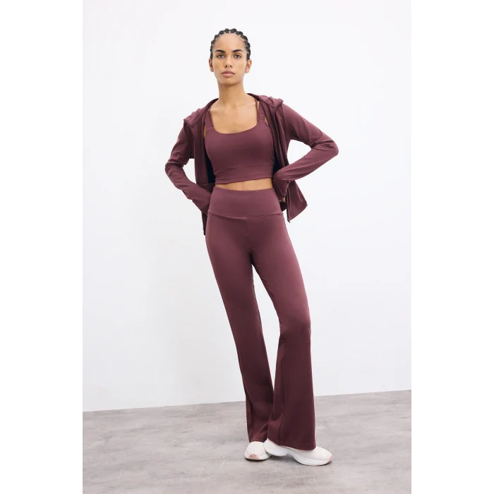 Defacto C9192AXBR93 Bordo Esnek Kumaş Aırtech Flare Fit Yüksek Bel Beli Saran Sporcu Pantolon