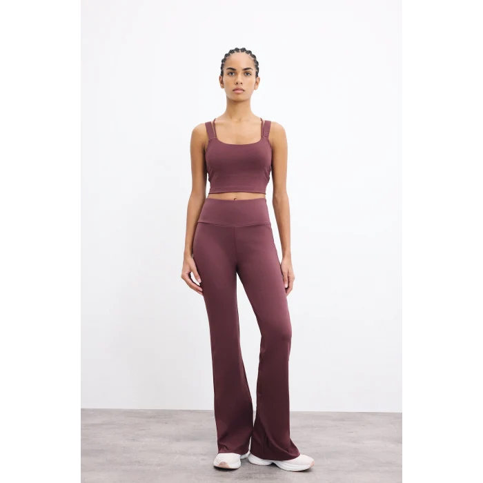 Defacto C9192AXBR93 Bordo Esnek Kumaş Aırtech Flare Fit Yüksek Bel Beli Saran Sporcu Pantolon