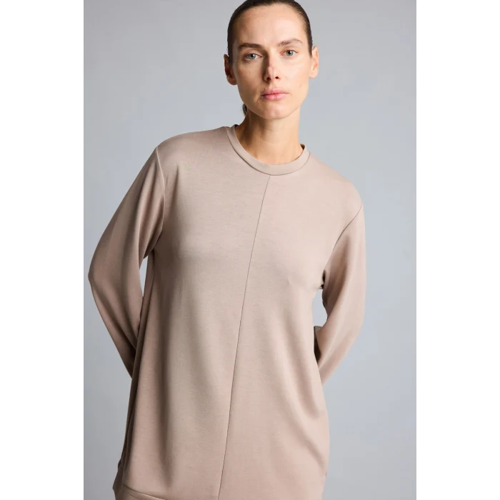 Defacto I4194AXBG73 Bej Regular Fit Bisiklet Yaka Önü Dikiş Detaylı Uzun Kollu Tunik Basic Sweatshirt