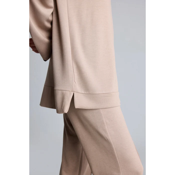 Defacto I4194AXBG73 Bej Regular Fit Bisiklet Yaka Önü Dikiş Detaylı Uzun Kollu Tunik Basic Sweatshirt