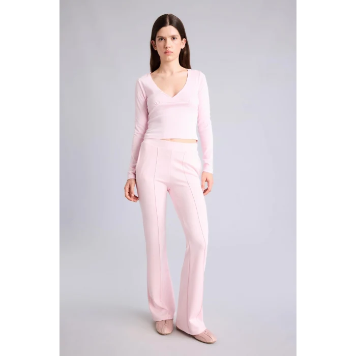 Defacto G9445AXPN74 Pembe Flare Fit Elastik Bağlamalı Bel Modal Pantolon