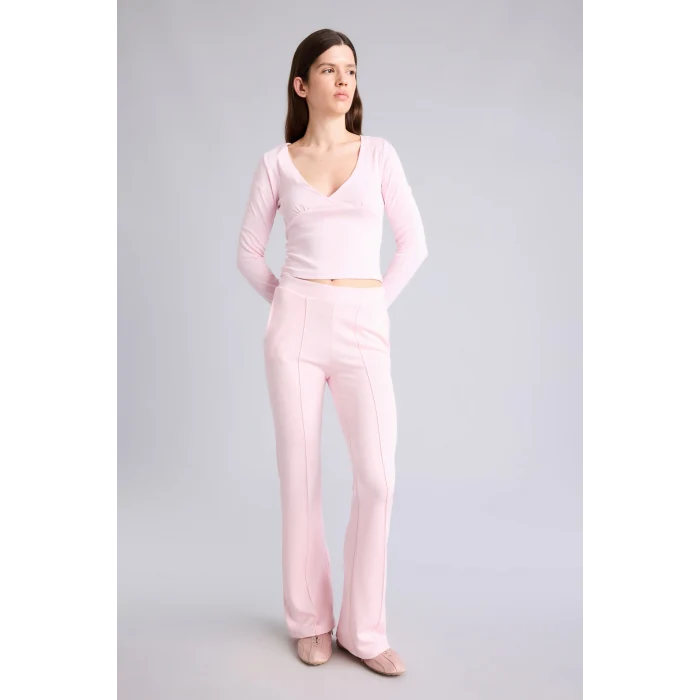 Defacto G9445AXPN74 Pembe Flare Fit Elastik Bağlamalı Bel Modal Pantolon