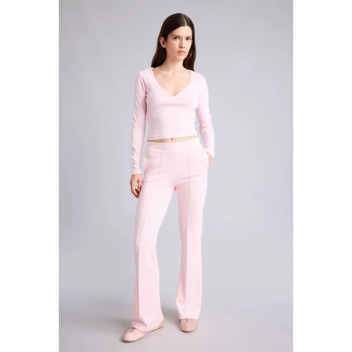 Defacto G9445AXPN74 Pembe Flare Fit Elastik Bağlamalı Bel Modal Pantolon
