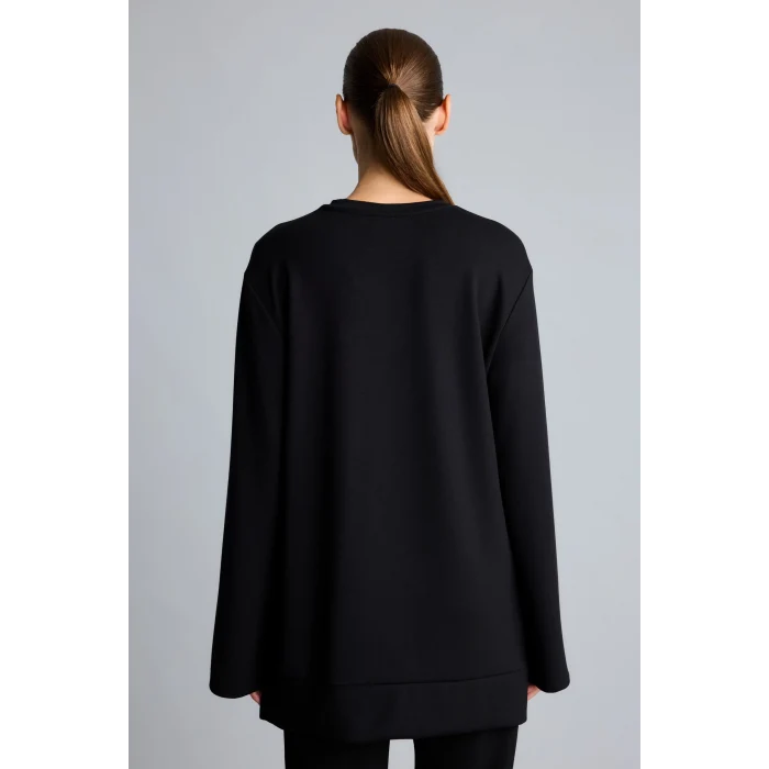 Defacto I4194AXBK81 Siyah Regular Fit Bisiklet Yaka Önü Dikiş Detaylı Uzun Kollu Tunik Basic Sweatshirt