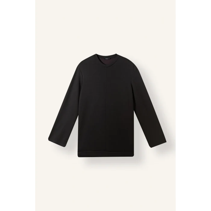 Defacto I4194AXBK81 Siyah Regular Fit Bisiklet Yaka Önü Dikiş Detaylı Uzun Kollu Tunik Basic Sweatshirt