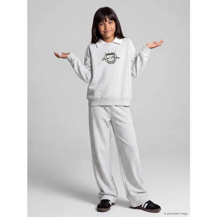 LCW Kids Gri Polo Yaka Kız Çocuk Eşofman Takım