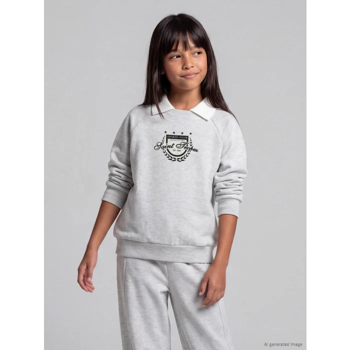 LCW Kids Gri Polo Yaka Kız Çocuk Eşofman Takım
