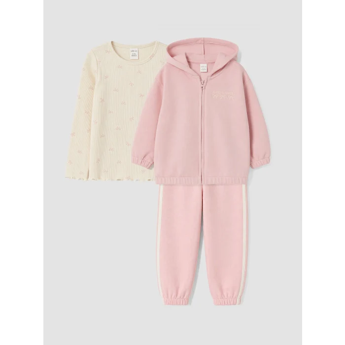 LCW Kids Pembe Kapüşonlu Kız Çocuk Kalın 3lü Takım