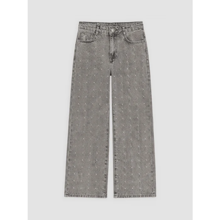LCW Kids Karışık Wideleg Taş İşlemeli Kız Çocuk Jean Pantolon