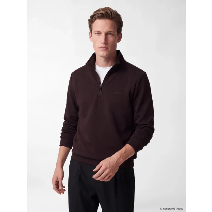 SOUTHBLUE Kahverengi Dik Yaka Erkek Sweatshirt