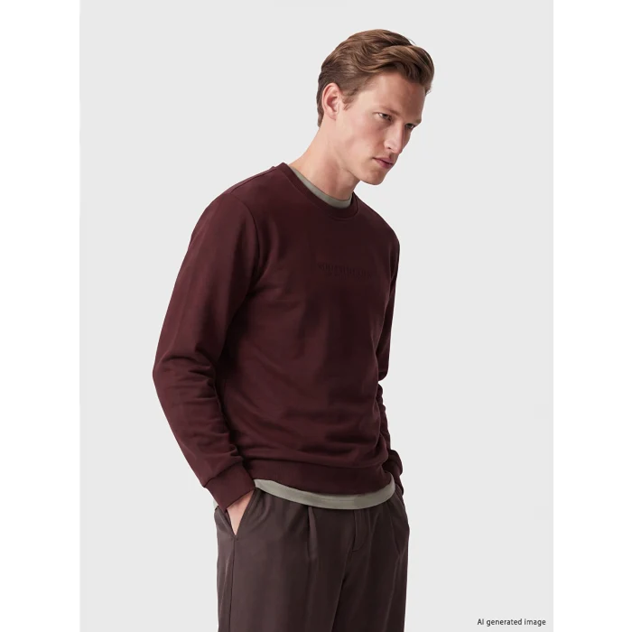SOUTHBLUE Bordo Bisiklet Yaka Nakışlı Erkek Kalın Sweatshirt
