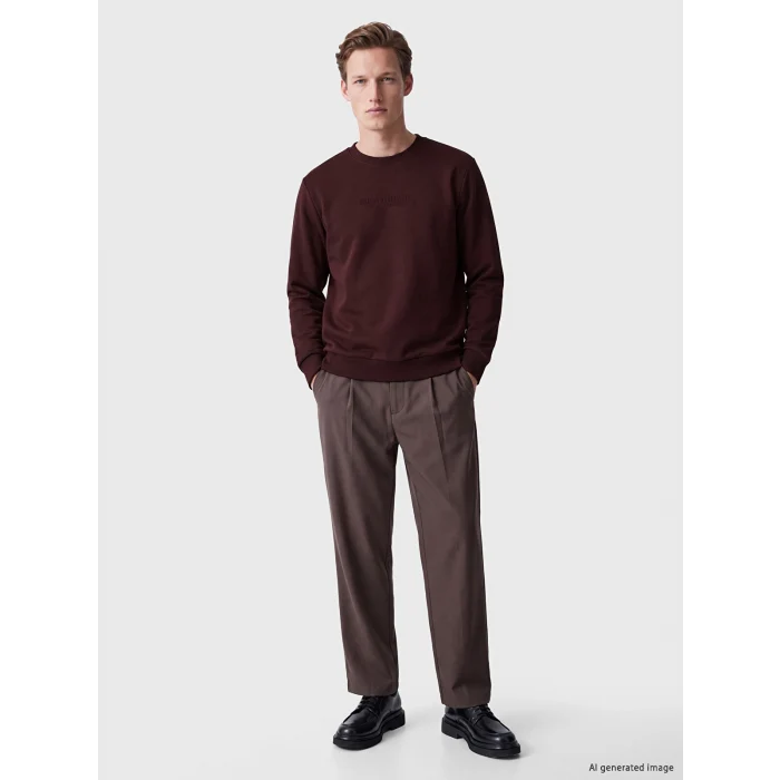 SOUTHBLUE Bordo Bisiklet Yaka Nakışlı Erkek Kalın Sweatshirt