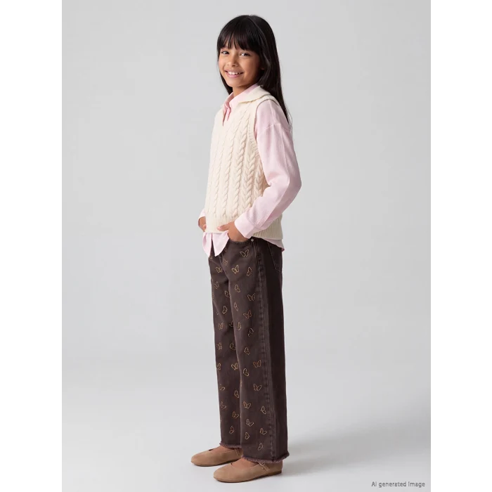 LCW Kids Kahverengi Wideleg Kız Çocuk Jean Pantolon