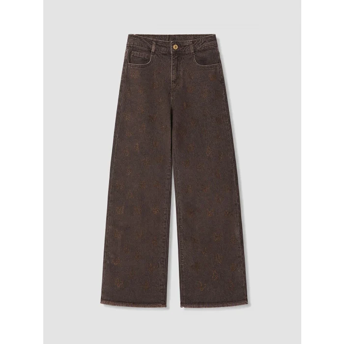 LCW Kids Kahverengi Wideleg Kız Çocuk Jean Pantolon