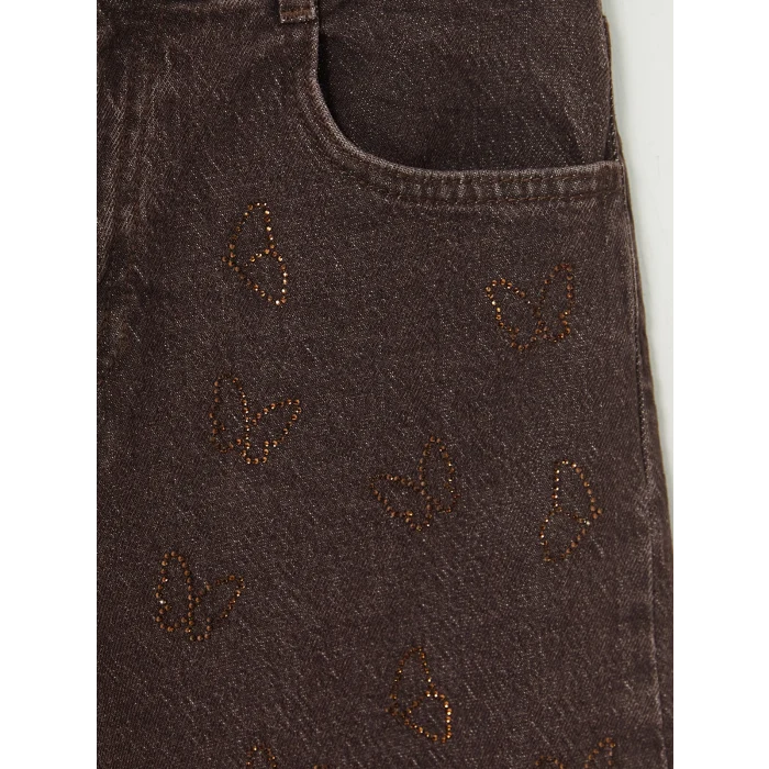 LCW Kids Kahverengi Wideleg Kız Çocuk Jean Pantolon