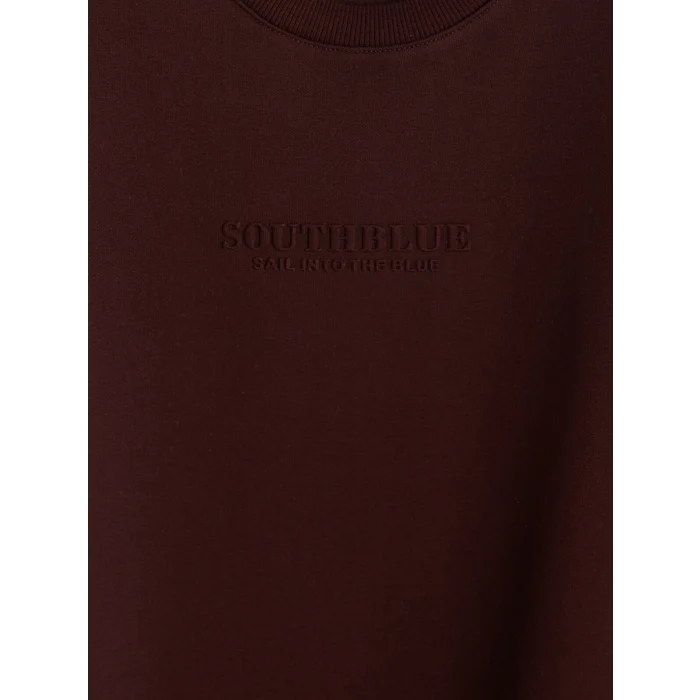 SOUTHBLUE Bordo Bisiklet Yaka Nakışlı Erkek Kalın Sweatshirt