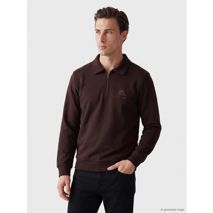 LCWAIKIKI Classic Mürdüm Polo Yaka Erkek Kalın Sweatshirt