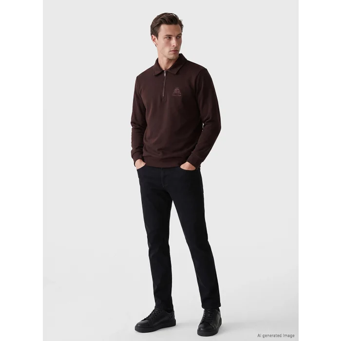 LCWAIKIKI Classic Mürdüm Polo Yaka Erkek Kalın Sweatshirt