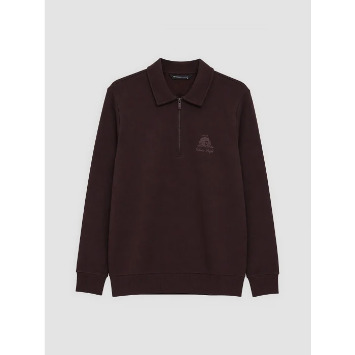LCWAIKIKI Classic Mürdüm Polo Yaka Erkek Kalın Sweatshirt