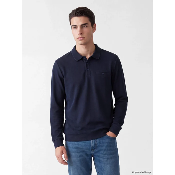 LCWAIKIKI Classic Lacivert Polo Yaka Erkek Sweatshirt