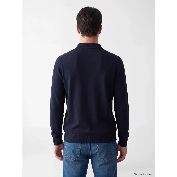 LCWAIKIKI Classic Lacivert Polo Yaka Erkek Sweatshirt