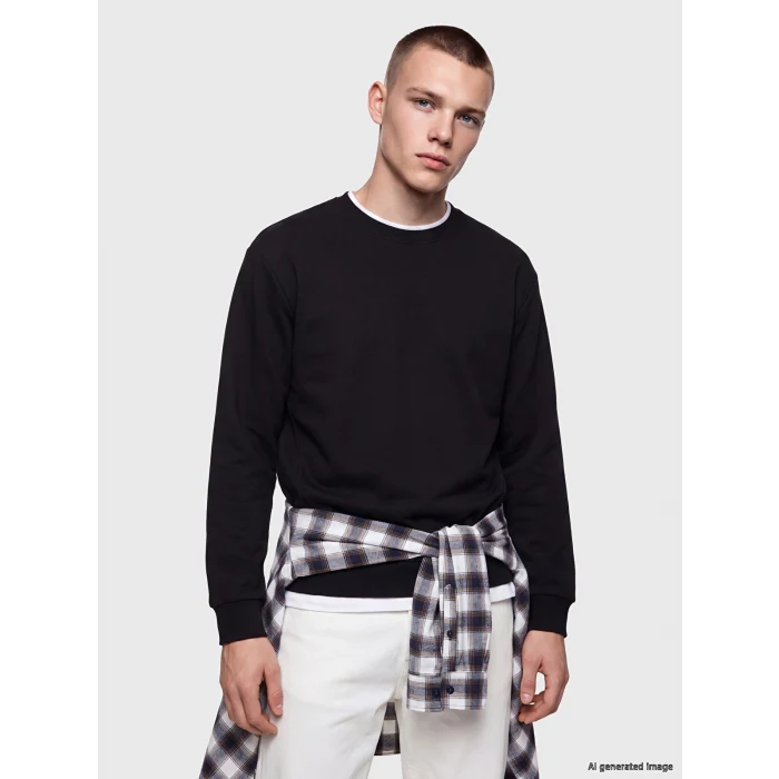 XSIDE Siyah Bisiklet Yaka Erkek Sweatshirt