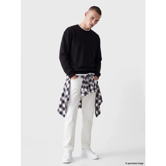 XSIDE Siyah Bisiklet Yaka Erkek Sweatshirt