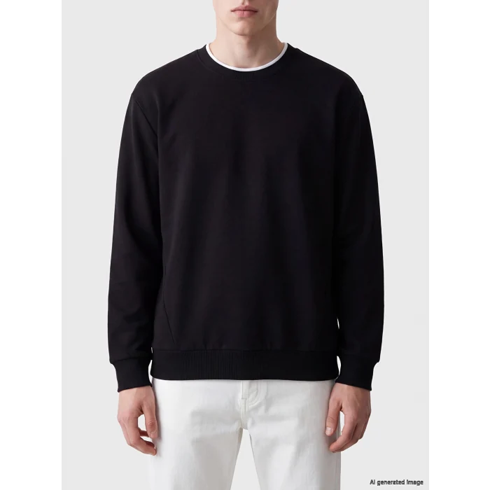 XSIDE Siyah Bisiklet Yaka Erkek Sweatshirt