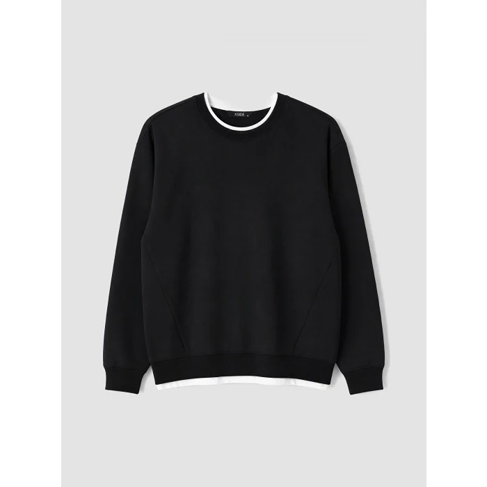 XSIDE Siyah Bisiklet Yaka Erkek Sweatshirt