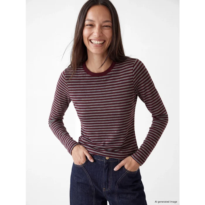 LCW EVERYDAY Bordo Bisiklet Yaka Çizgili Kadın Body