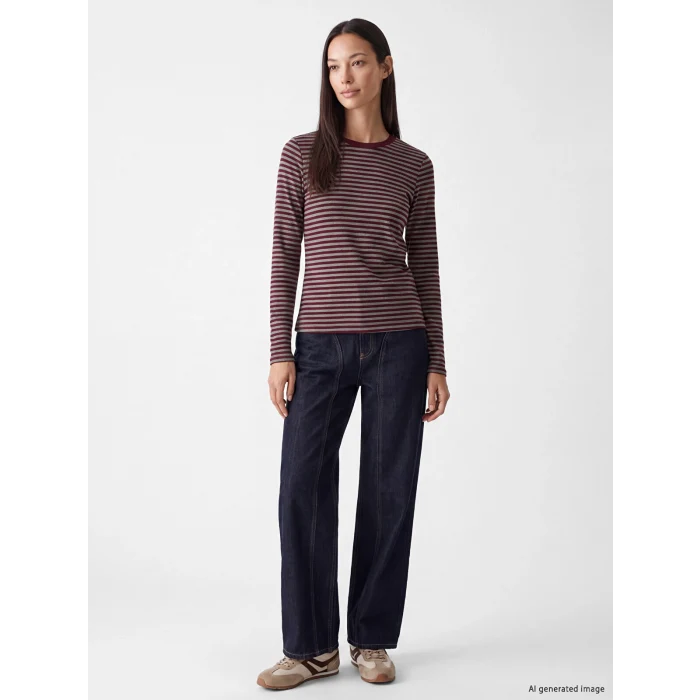 LCW EVERYDAY Bordo Bisiklet Yaka Çizgili Kadın Body