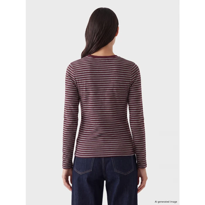 LCW EVERYDAY Bordo Bisiklet Yaka Çizgili Kadın Body