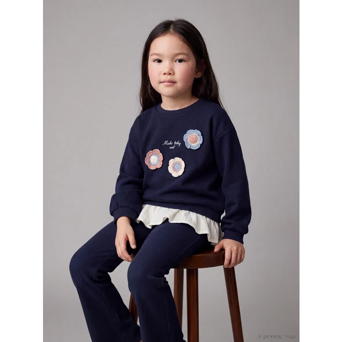 LCW Kids Lacivert Nakışlı Kız Çocuk Takım