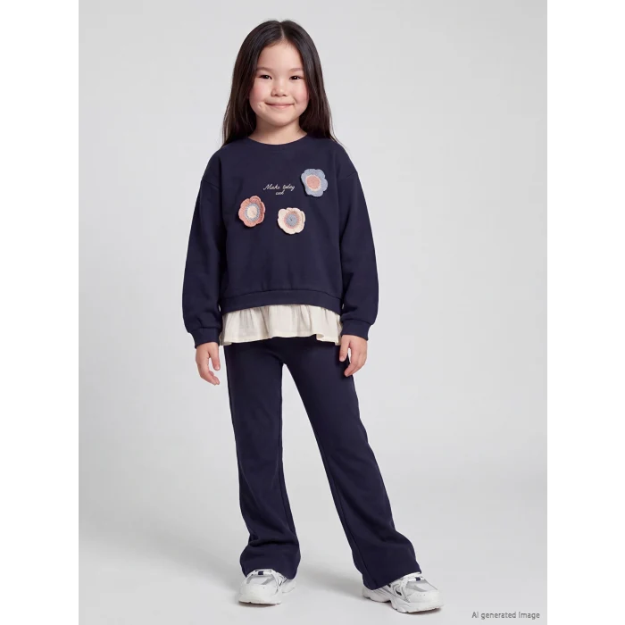 LCW Kids Lacivert Nakışlı Kız Çocuk Takım