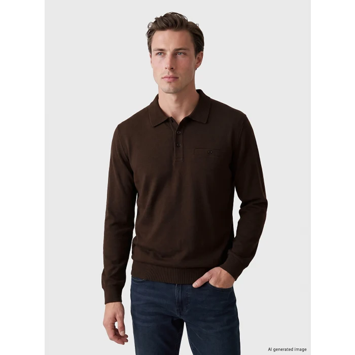 LCWAIKIKI Classic Kahverengi Polo Yaka Erkek Sweatshirt