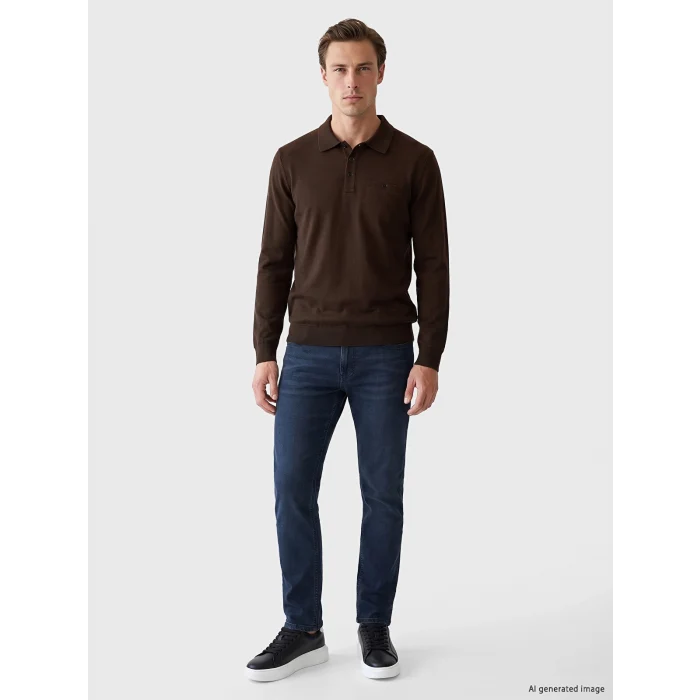 LCWAIKIKI Classic Kahverengi Polo Yaka Erkek Sweatshirt