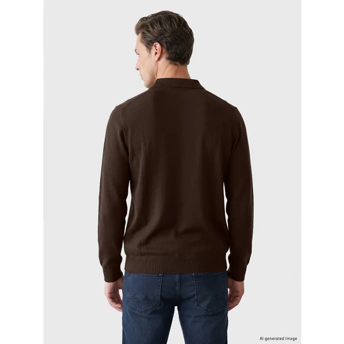 LCWAIKIKI Classic Kahverengi Polo Yaka Erkek Sweatshirt