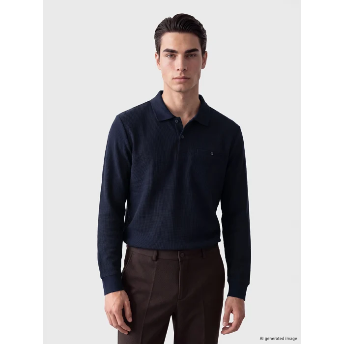 LCWAIKIKI Classic Lacivert Polo Yaka Erkek Sweatshirt