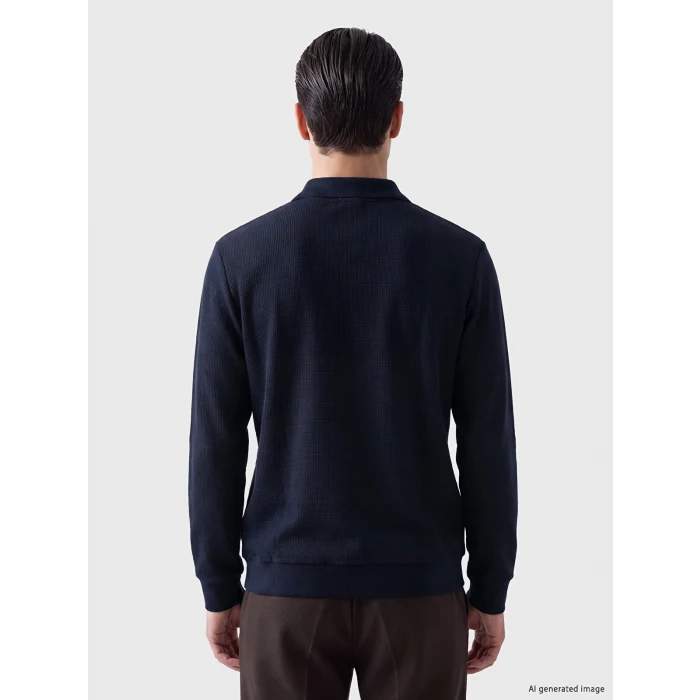 LCWAIKIKI Classic Lacivert Polo Yaka Erkek Sweatshirt