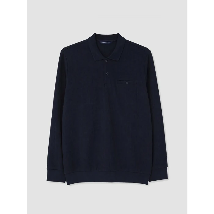 LCWAIKIKI Classic Lacivert Polo Yaka Erkek Sweatshirt