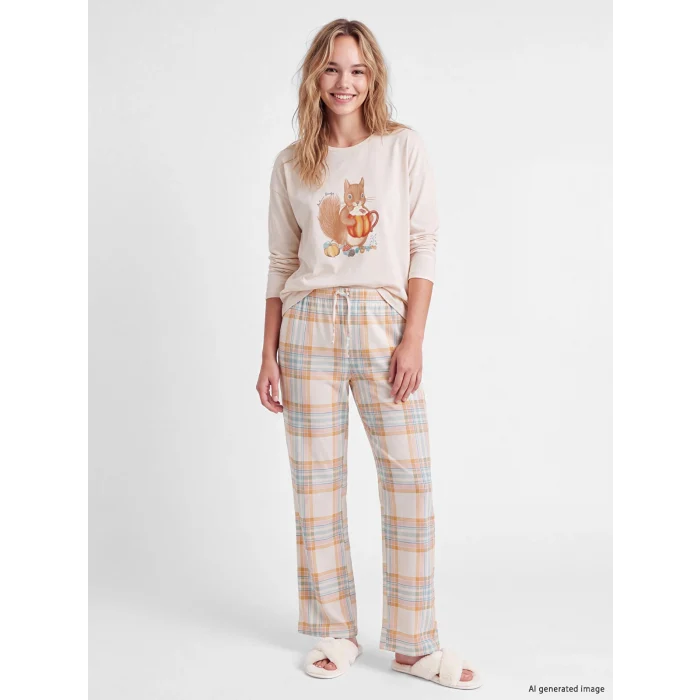 LCW DREAM Pembe Bisiklet Yaka Baskılı Kadın Pijama Takım