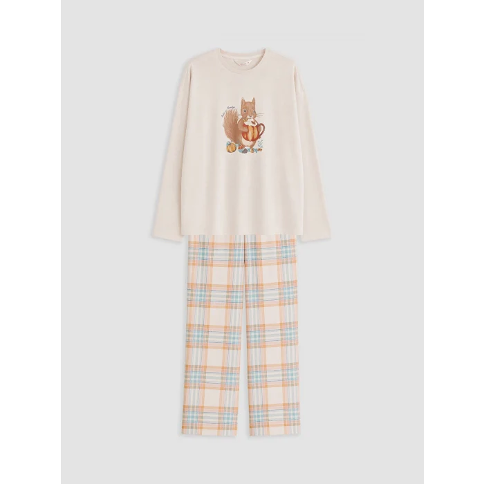 LCW DREAM Pembe Bisiklet Yaka Baskılı Kadın Pijama Takım
