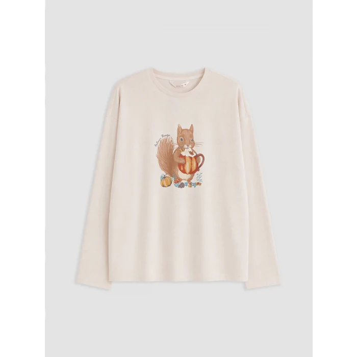 LCW DREAM Pembe Bisiklet Yaka Baskılı Kadın Pijama Takım