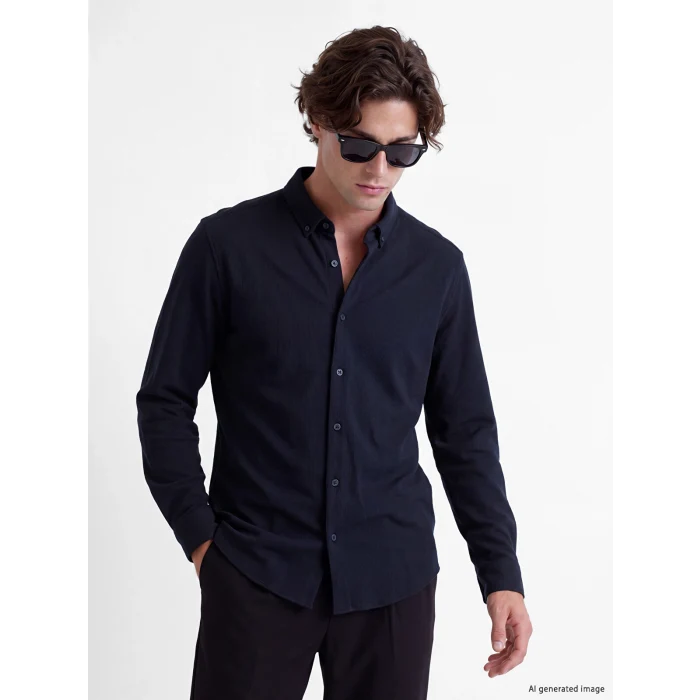 LCW Vision Lacivert Slim Fit Dokulu Erkek Gömlek