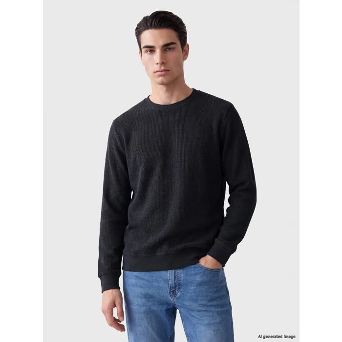 LCWAIKIKI Classic Antrasit Bisiklet Yaka Erkek Sweatshirt
