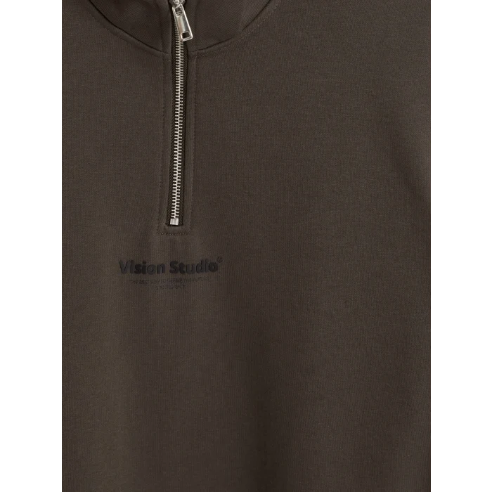 LCW Vision Kahverengi Dik Yaka Baskılı Erkek Kalın Sweatshirt